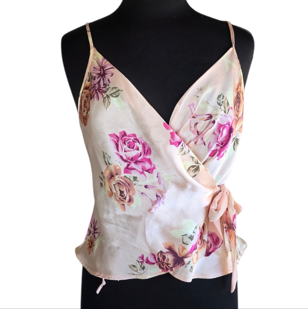 Je T'dore Large Floral Wrap Tank Top Pink Feminine Coquette Girlie Camisole